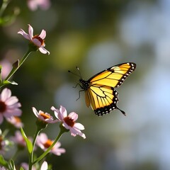 butterfly flits from flower to flower, embracing the warmth of the sun.