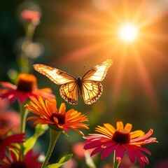 butterfly flits from flower to flower, embracing the warmth of the sun.