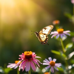 butterfly flits from flower to flower, embracing the warmth of the sun.