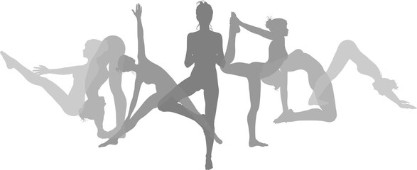 Yoga Pilates Poses Women Silhouettes Concept