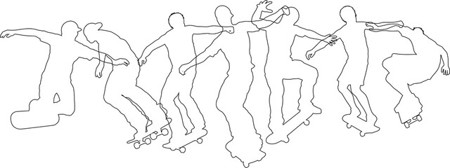 Skateboarder Skateboarding Silhouette People Set