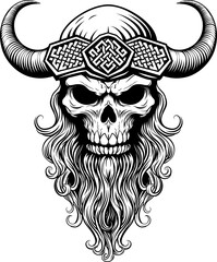 Viking Warrior Skull Man Mascot Face in Helmet