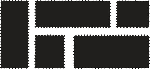 Vintage postage stamp frame with square edges and postal design. Blank rectangle and square postage stamps PNG.