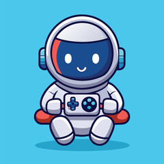 Cartoon Astronaut Holding Game Controller – Space Gaming and Technology Vector Icon Isolated
