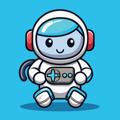 Cartoon Astronaut Holding Game Controller – Space Gaming and Technology Vector Icon Isolated
