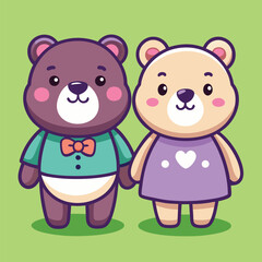 Cartoon Bear Couple – Adorable Animal and Nature Love Concept Vector Icon Isolated

