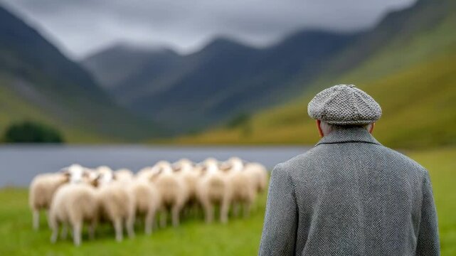 Shepherd and Flock in Highlands