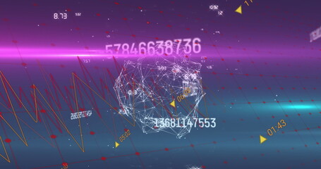 Displaying wireframe sphere floating in 3D space, with numeric overlays, yellow markers, line graph