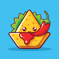 Nachos with Chili Sauce Cartoon Icon – Mexican Snack Flat Vector Illustration Isolated
