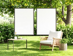 Empty advertising billboard on green grass, a blank sign in nature