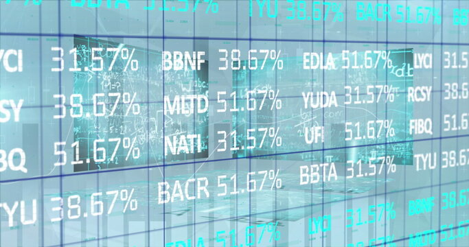 Displaying transparent stock ticker overlay on trading floor, with computer display and glass walls