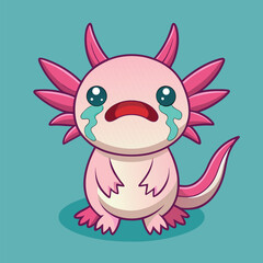 Cute Axolotl Crying – Sad Animal Cartoon Vector Illustration Isolated Flat
