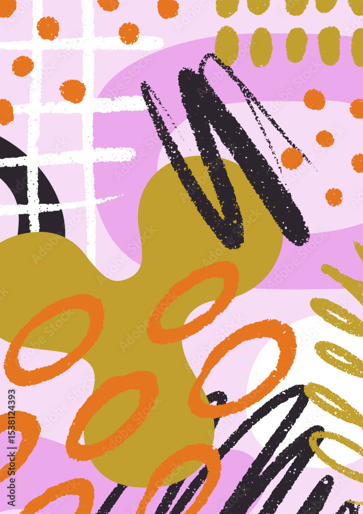 Poster modern abstract poster, doodle style design. scribble funky pattern, card background with colored br