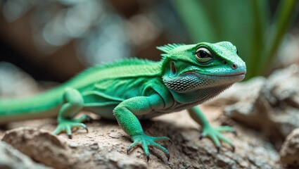 Small Green Lizard with Empty Copy Space for Text