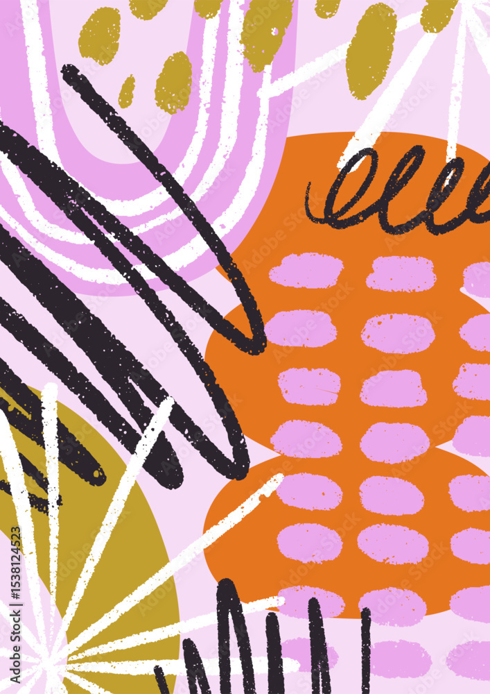 Poster modern poster with abstract shapes, hand-drawn doodles, brushstrokes, creative elements pattern. pla