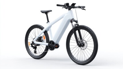 Fototapeta premium ?lean and minimalistic image of modern electric bicycle positioned on isolated white background