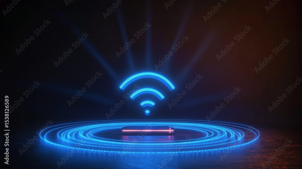 Poster a dynamic shot of a wi-fi signal being represented by a series of concentric circles emanating from 