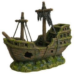 Detailed Sunken Shipwreck Aquarium Ornament Realistic Mossy Wooden Pirate Galleon Decor