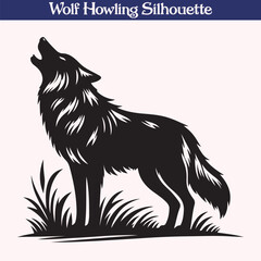 Wolf howling silhouette vector illustration