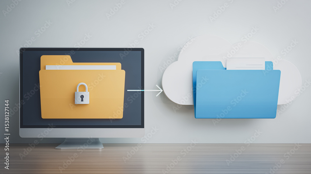 Poster data security in transition: a digital composition shows the seamless and secure transfer of files b