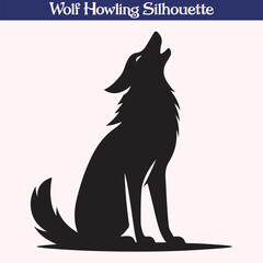 Wolf howling silhouette vector illustration