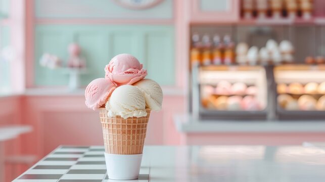 A vintage ice cream parlor with a colorful array of ice cream flavors.