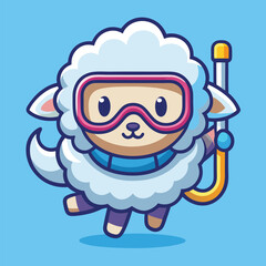 Cute Sheep Snorkeling – Funny Animal Sport Cartoon Vector Icon Illustration
