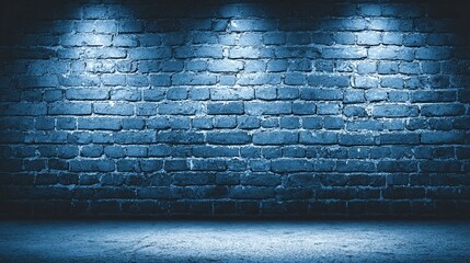 Fototapeta premium Blue brick wall illuminated by three spotlights creating a stage or backdrop.