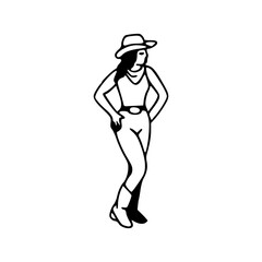 vintage cowgirl with hat and holster illustration