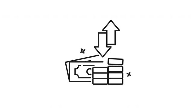 Cash flow line animation. Money transfer fluctuating up and down. Suitable for financial websites, banking presentations, investment articles, concept of economic instability. Motion graphic