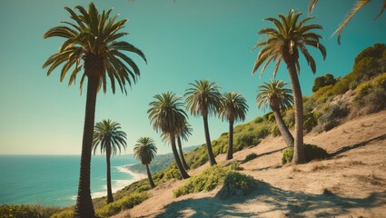 Palm Trees At Seaside Hill with Empty Copy Space for Text