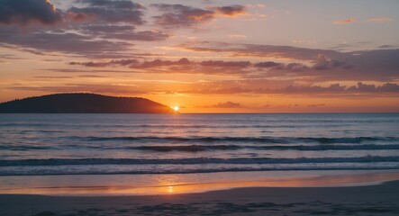 Sunset over the beach on island with empty copy space for text