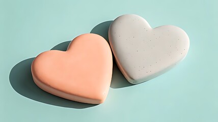 Obraz premium Two pastel heart shapes on a mint background