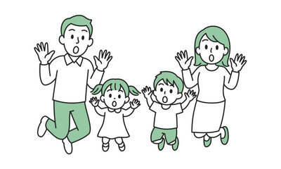 驚いてジャンプする家族のイラスト