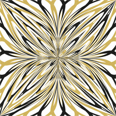 Obraz premium Gold flower icon. Symmetric radial shape. Decorative ornate figure. Vector abstract form.