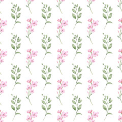 Seamless floral pattern minimalist repeating background with watercolor flowers. Fabric wallpaper print texture. Perfectly for backdrop, wrapped paper.