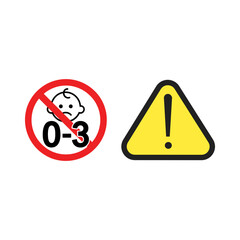 Choking hazard forbidden sign sticker not suitable for children under 3 years logo sign vector