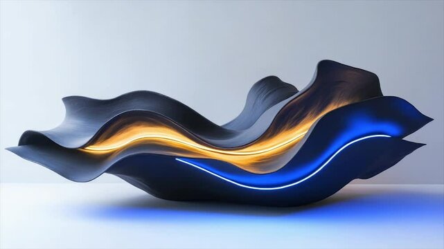 Abstract, fluid, dark gray form with vibrant neon accents