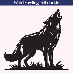 Wolf howling silhouette vector illustration