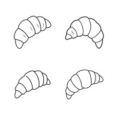Simple outlined illustration of four croissants for food and bakery-themed design projects.