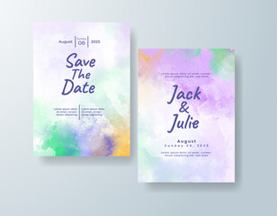 Wedding invitation with abstract splash watercolor