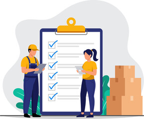 Illustration of a Warehouse Workers Checking Stock Inventory Management and Logistics