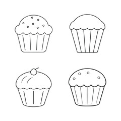 Vector illustration of four black and white cupcakes for baking and dessert concepts