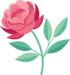 Fototapeta premium Simple flat 2D icon pink peony flower branch vector illustration for nature and botanical graphics