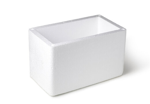 Empty styrofoam box on white background
