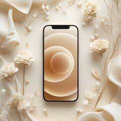 Smartphone with Beige Aesthetic Floral Background