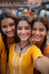 Fototapeta premium three beautiful women taking selfie