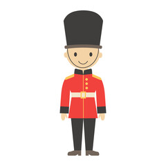 Royal British Guardsman. Soldier of the Royal Guard in traditional uniform. Flat vector illustration on white background