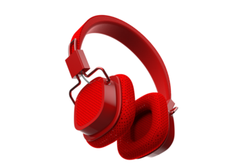 Vibrant Red High-Fidelity Over-Ear Headphones - Isolated on Transparent PNG Background for Music Lovers, Studio Quality Premium Audio Gear, Comfortable Modern Technology Accessory Image