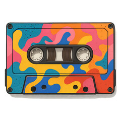Naklejka premium Colorful Retro Cassette Art with Abstract Design and Simple Shapes